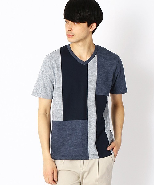 COMME CA ISM（コムサイズム）の「パネル 切り替え VネックTシャツ（Tシャツ/カットソー・メンズ・チャコール/ネイビー/ブラウン・MEDIUM/LARGE/X-LARGE）」の3枚目の写真