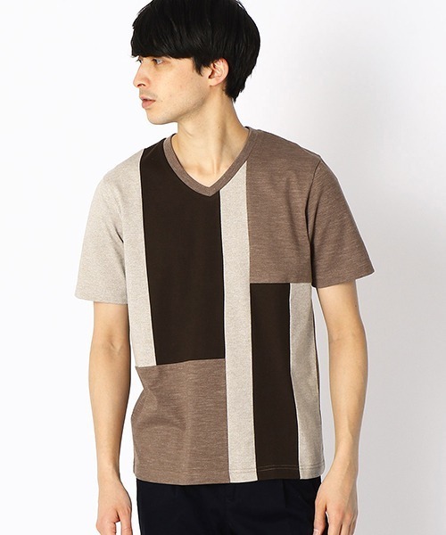 COMME CA ISM（コムサイズム）の「パネル 切り替え VネックTシャツ（Tシャツ/カットソー・メンズ・チャコール/ネイビー/ブラウン・MEDIUM/LARGE/X-LARGE）」の5枚目の写真
