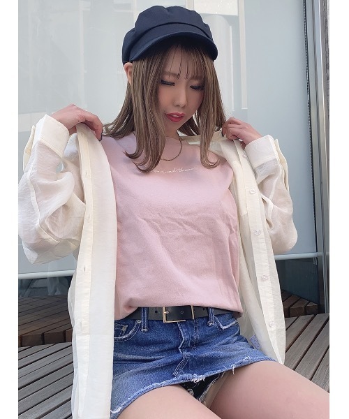 one way（ワンウェイ）の「シシュウロゴＴ（Tシャツ/カットソー・レディース・ホワイト/ベージュ/ライトグリーン/ライトピンク・FREE）」の6枚目の写真