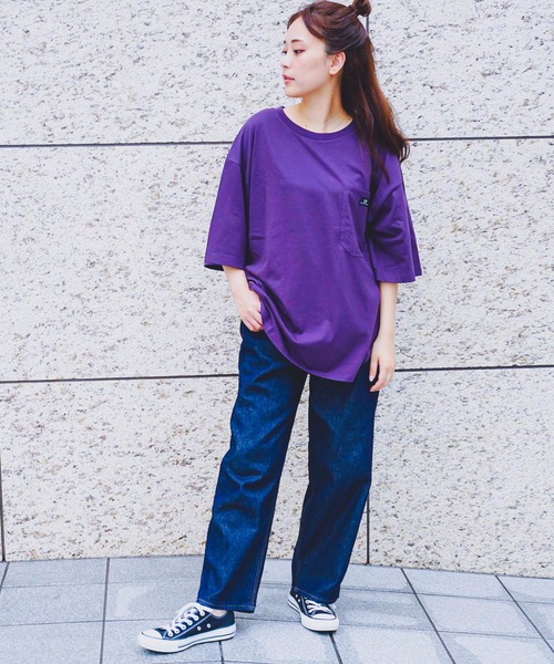 LB/S (エルビーエス)の「【C-17】ポケット付ビッグシルエットTシャツ ワンポイント 裾ラウンド型(Tシャツ/カットソー・レディース・ホワイト/ブラック/パープル/グレー・MEDIUM/LARGE)」の7枚目の写真
