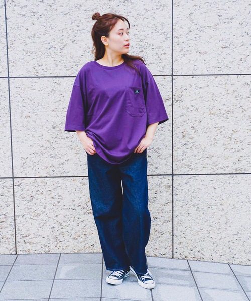LB/S (エルビーエス)の「【C-17】ポケット付ビッグシルエットTシャツ ワンポイント 裾ラウンド型(Tシャツ/カットソー・レディース・ホワイト/ブラック/パープル/グレー・MEDIUM/LARGE)」の8枚目の写真