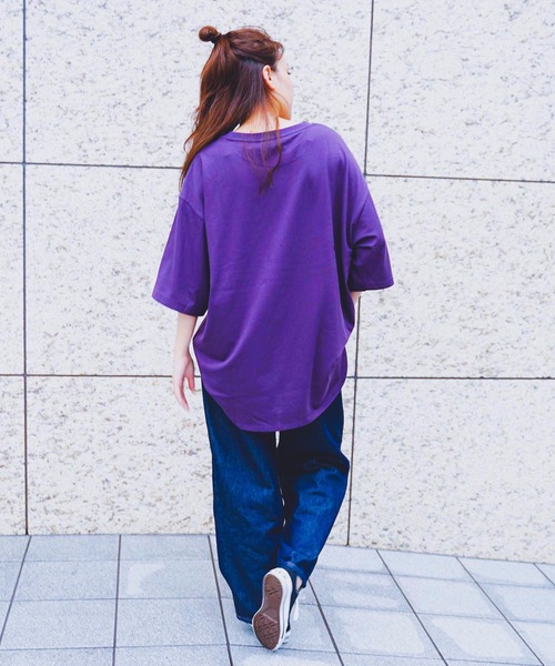 LB/S (エルビーエス)の「【C-17】ポケット付ビッグシルエットTシャツ ワンポイント 裾ラウンド型(Tシャツ/カットソー・レディース・ホワイト/ブラック/パープル/グレー・MEDIUM/LARGE)」の13枚目の写真