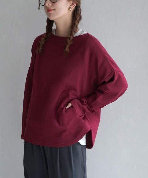 zootie(ズーティー)の「ふっくらカットソー ポケット付き ワイドプルオーバー(Tシャツ/カットソー・レディース・オフホワイト/チャコール/ブラック/ライトブルー/スモークピンク/マスタード/グリーン系その他/グリーン/ベージュ/ライム/ライトグレー/ホワイト/ネイビー/グレイッシュブルー/モカ/ラベンダー/オレンジ/ブラウン系その他/イエロー系その他/ワインレッド・フリー)」の19枚目の写真
