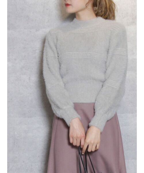 dazzlin（ダズリン）の「チェックシャギーニットトップス（ニット/セーター・レディース・ブラウン/グレー/オフホワイト・FREE）」の3枚目の写真