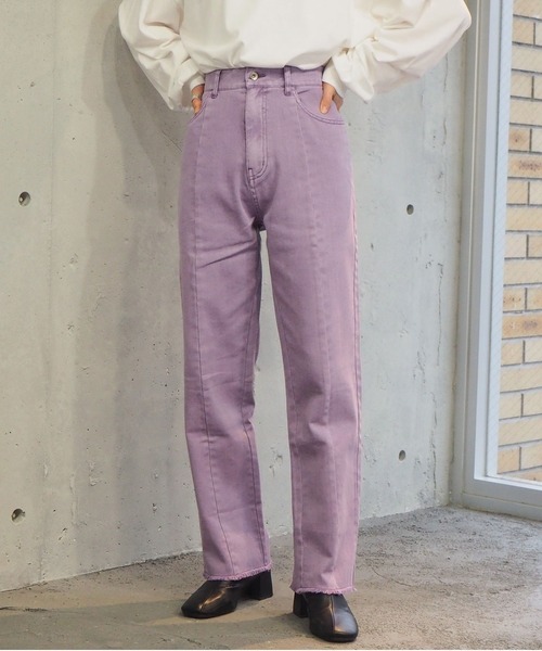 tiptop(ティップトップ)の「【web限定アイテム】2021SS バックスリット硫化染パンツ(デニムパンツ・レディース・ブラック/パープル/サックスブルー/アイボリー/モカ・FREE)」の5枚目の写真