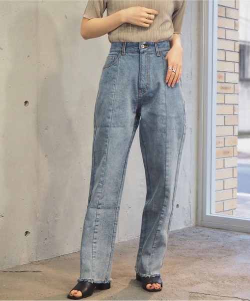tiptop(ティップトップ)の「【web限定アイテム】2021SS バックスリット硫化染パンツ(デニムパンツ・レディース・ブラック/パープル/サックスブルー/アイボリー/モカ・FREE)」の2枚目の写真
