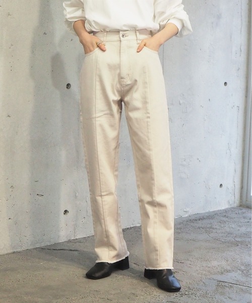 tiptop(ティップトップ)の「【web限定アイテム】2021SS バックスリット硫化染パンツ(デニムパンツ・レディース・ブラック/パープル/サックスブルー/アイボリー/モカ・FREE)」の3枚目の写真