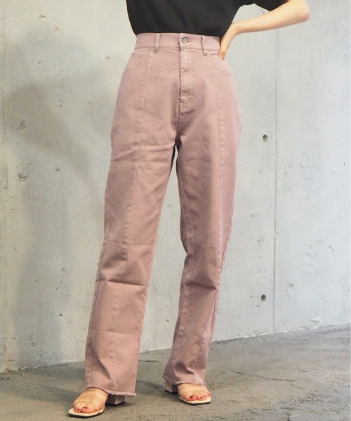 tiptop(ティップトップ)の「【web限定アイテム】2021SS バックスリット硫化染パンツ(デニムパンツ・レディース・ブラック/パープル/サックスブルー/アイボリー/モカ・FREE)」の4枚目の写真