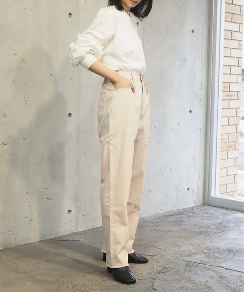 tiptop(ティップトップ)の「【web限定アイテム】2021SS バックスリット硫化染パンツ(デニムパンツ・レディース・ブラック/パープル/サックスブルー/アイボリー/モカ・FREE)」の7枚目の写真