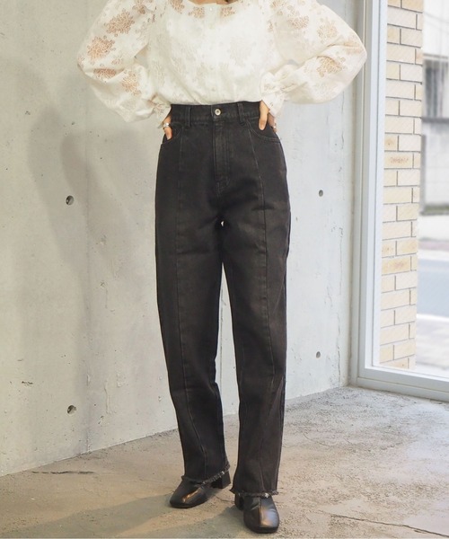 tiptop(ティップトップ)の「【web限定アイテム】2021SS バックスリット硫化染パンツ(デニムパンツ・レディース・ブラック/パープル/サックスブルー/アイボリー/モカ・FREE)」の10枚目の写真