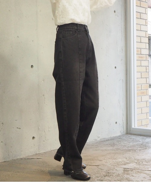 tiptop(ティップトップ)の「【web限定アイテム】2021SS バックスリット硫化染パンツ(デニムパンツ・レディース・ブラック/パープル/サックスブルー/アイボリー/モカ・FREE)」の12枚目の写真