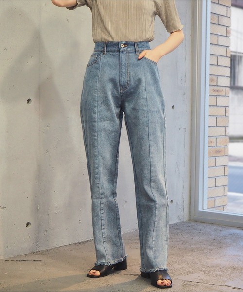 tiptop(ティップトップ)の「【web限定アイテム】2021SS バックスリット硫化染パンツ(デニムパンツ・レディース・ブラック/パープル/サックスブルー/アイボリー/モカ・FREE)」の14枚目の写真
