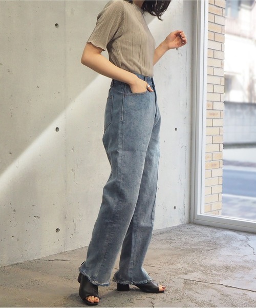 tiptop(ティップトップ)の「【web限定アイテム】2021SS バックスリット硫化染パンツ(デニムパンツ・レディース・ブラック/パープル/サックスブルー/アイボリー/モカ・FREE)」の16枚目の写真