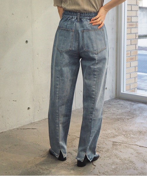 tiptop(ティップトップ)の「【web限定アイテム】2021SS バックスリット硫化染パンツ(デニムパンツ・レディース・ブラック/パープル/サックスブルー/アイボリー/モカ・FREE)」の17枚目の写真