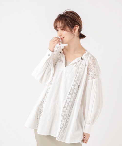 RIVE DROITE（リヴドロワ）の「女性らしく着映える　レース切替ドロストスモックブラウス（シャツ/ブラウス・レディース・オフホワイト/ブラック・FREE）」の19枚目の写真