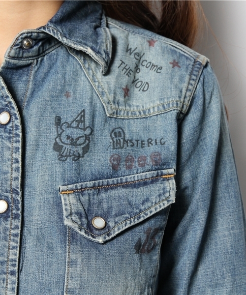 HYSTERIC GLAMOUR（ヒステリックグラマー）の「USED加工デニム 13 SPADE pt 長袖ウエスタンSH（シャツ/ブラウス・レディース・インディゴブルー・FREE）」の3枚目の写真