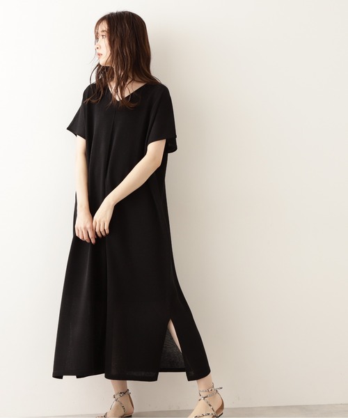 NATURAL BEAUTY BASIC（ナチュラルビューティーベーシック）の「シアーニットワンピース（ワンピース・レディース・ベージュ/ブラック/カーキ・MEDIUM）」の4枚目の写真