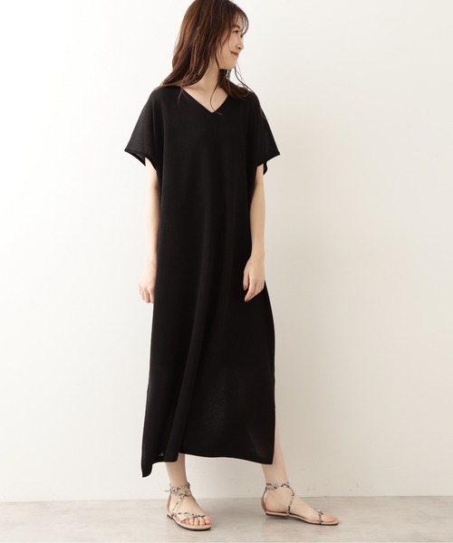 NATURAL BEAUTY BASIC（ナチュラルビューティーベーシック）の「シアーニットワンピース（ワンピース・レディース・ベージュ/ブラック/カーキ・MEDIUM）」の5枚目の写真