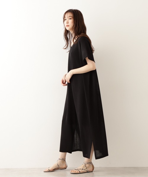 NATURAL BEAUTY BASIC（ナチュラルビューティーベーシック）の「シアーニットワンピース（ワンピース・レディース・ベージュ/ブラック/カーキ・MEDIUM）」の6枚目の写真