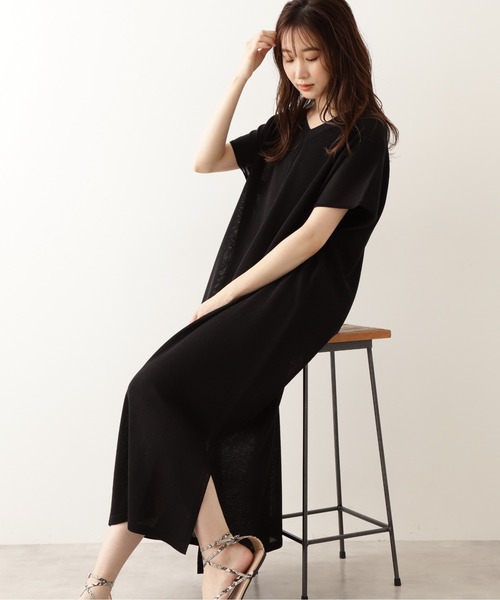 NATURAL BEAUTY BASIC（ナチュラルビューティーベーシック）の「シアーニットワンピース（ワンピース・レディース・ベージュ/ブラック/カーキ・MEDIUM）」の7枚目の写真