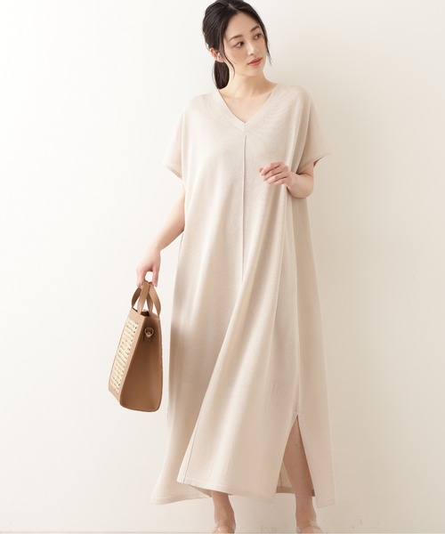 NATURAL BEAUTY BASIC（ナチュラルビューティーベーシック）の「シアーニットワンピース（ワンピース・レディース・ベージュ/ブラック/カーキ・MEDIUM）」の10枚目の写真