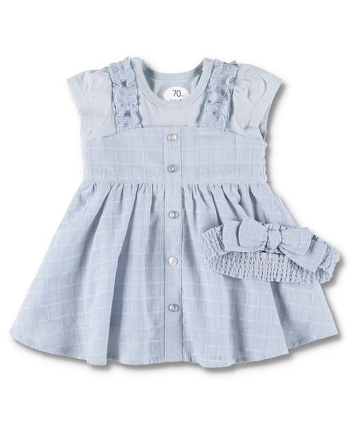 BRANSHES（ブランシェス）の「ドッキングワンピース＆ヘアバンドセット（その他ベビーウェア・キッズ・サックスブルー/サーモンピンク・80ｃｍ/70cm）」の2枚目の写真