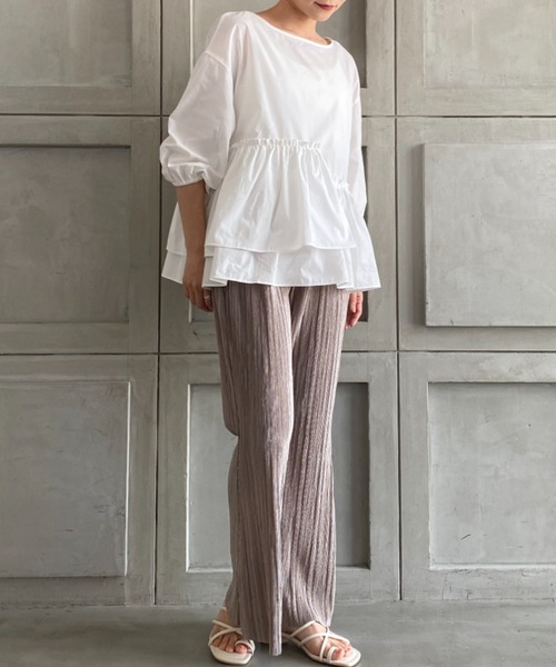 moment+（モーメントプラス）の「T/Cブロード アシメギャザーフリルブラウス（七分袖.ギャザープリーツ）（シャツ/ブラウス・レディース・ベージュ/オフホワイト/ブラック・M/L）」の14枚目の写真