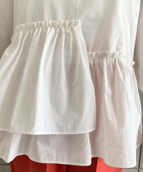 moment+（モーメントプラス）の「T/Cブロード アシメギャザーフリルブラウス（七分袖.ギャザープリーツ）（シャツ/ブラウス・レディース・ベージュ/オフホワイト/ブラック・M/L）」の9枚目の写真
