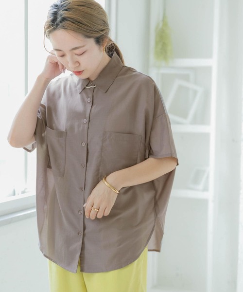 ITEMS URBANRESEARCH（アイテムズ アーバンリサーチ）の「シアーハンソデシャツ（シャツ/ブラウス・レディース・オレンジ/オフホワイト/グレー・FREE）」の3枚目の写真