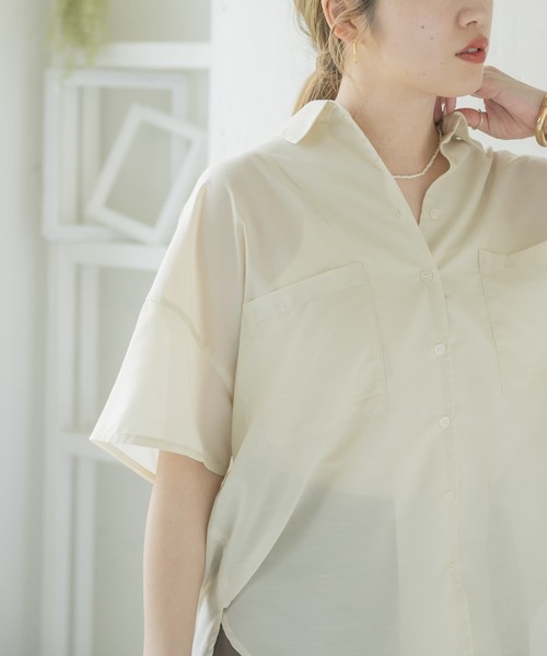 ITEMS URBANRESEARCH（アイテムズ アーバンリサーチ）の「シアーハンソデシャツ（シャツ/ブラウス・レディース・オレンジ/オフホワイト/グレー・FREE）」の10枚目の写真