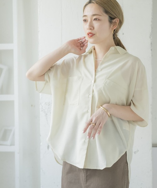 ITEMS URBANRESEARCH（アイテムズ アーバンリサーチ）の「シアーハンソデシャツ（シャツ/ブラウス・レディース・オレンジ/オフホワイト/グレー・FREE）」の9枚目の写真