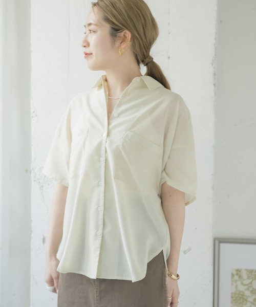 ITEMS URBANRESEARCH（アイテムズ アーバンリサーチ）の「シアーハンソデシャツ（シャツ/ブラウス・レディース・オレンジ/オフホワイト/グレー・FREE）」の6枚目の写真