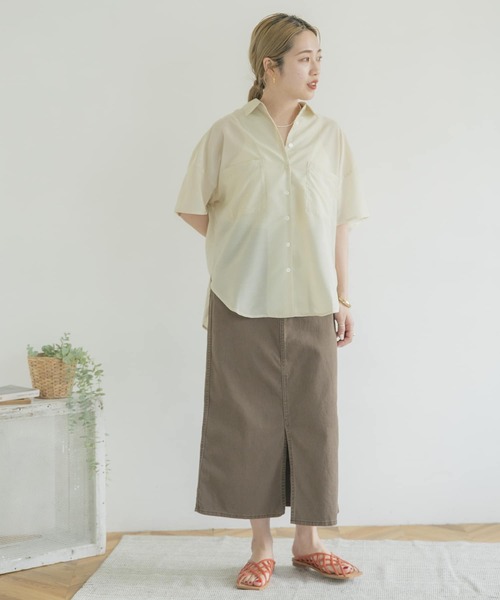 ITEMS URBANRESEARCH（アイテムズ アーバンリサーチ）の「シアーハンソデシャツ（シャツ/ブラウス・レディース・オレンジ/オフホワイト/グレー・FREE）」の5枚目の写真