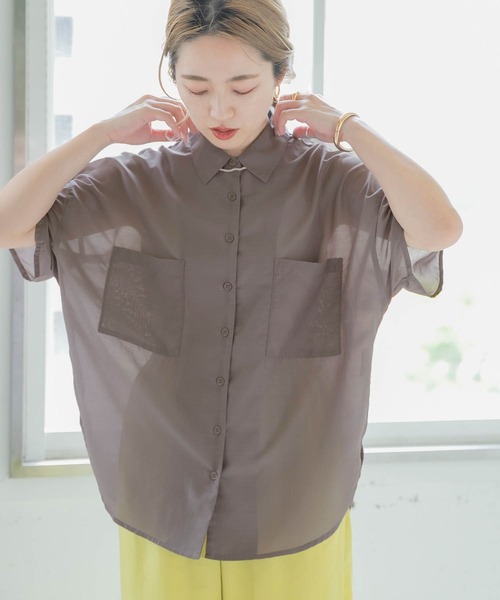 ITEMS URBANRESEARCH（アイテムズ アーバンリサーチ）の「シアーハンソデシャツ（シャツ/ブラウス・レディース・オレンジ/オフホワイト/グレー・FREE）」の7枚目の写真