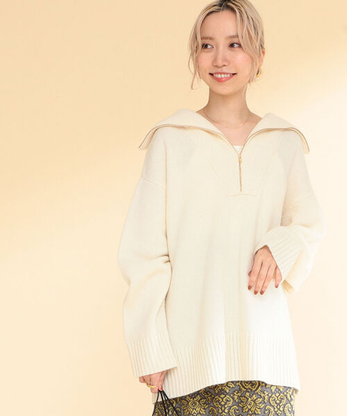 Ray BEAMS(レイビームス)の「Ray BEAMS / ハーフジップ ポロ ニット(ニット/セーター・レディース・オフホワイト/イエロー系その他5・ONE SIZE)」の10枚目の写真