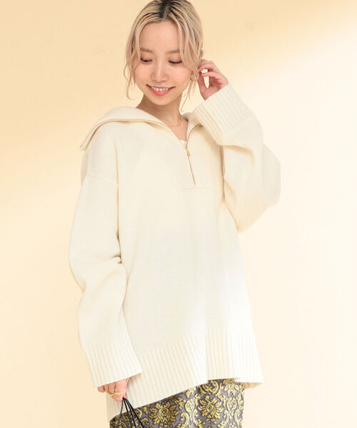 Ray BEAMS(レイビームス)の「Ray BEAMS / ハーフジップ ポロ ニット(ニット/セーター・レディース・オフホワイト/イエロー系その他5・ONE SIZE)」の3枚目の写真