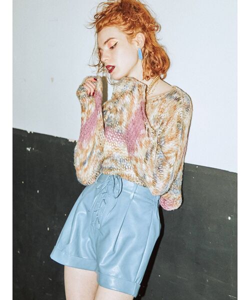 jouetie（ジュエティ）の「ミックスグランジルーズニット（ニット/セーター・レディース・レッド/グレー/ベージュ・MEDIUM）」の5枚目の写真