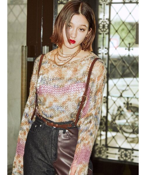 jouetie（ジュエティ）の「ミックスグランジルーズニット（ニット/セーター・レディース・レッド/グレー/ベージュ・MEDIUM）」の7枚目の写真