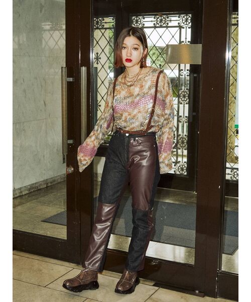 jouetie（ジュエティ）の「ミックスグランジルーズニット（ニット/セーター・レディース・レッド/グレー/ベージュ・MEDIUM）」の12枚目の写真