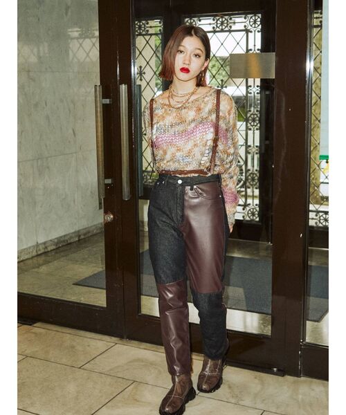 jouetie（ジュエティ）の「ミックスグランジルーズニット（ニット/セーター・レディース・レッド/グレー/ベージュ・MEDIUM）」の13枚目の写真