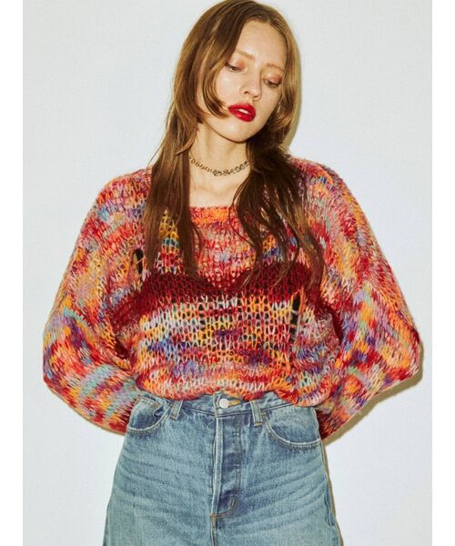 jouetie（ジュエティ）の「ミックスグランジルーズニット（ニット/セーター・レディース・レッド/グレー/ベージュ・MEDIUM）」の17枚目の写真