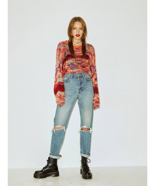 jouetie（ジュエティ）の「ミックスグランジルーズニット（ニット/セーター・レディース・レッド/グレー/ベージュ・MEDIUM）」の18枚目の写真