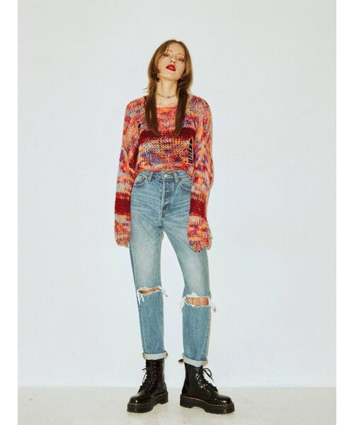 jouetie（ジュエティ）の「ミックスグランジルーズニット（ニット/セーター・レディース・レッド/グレー/ベージュ・MEDIUM）」の19枚目の写真