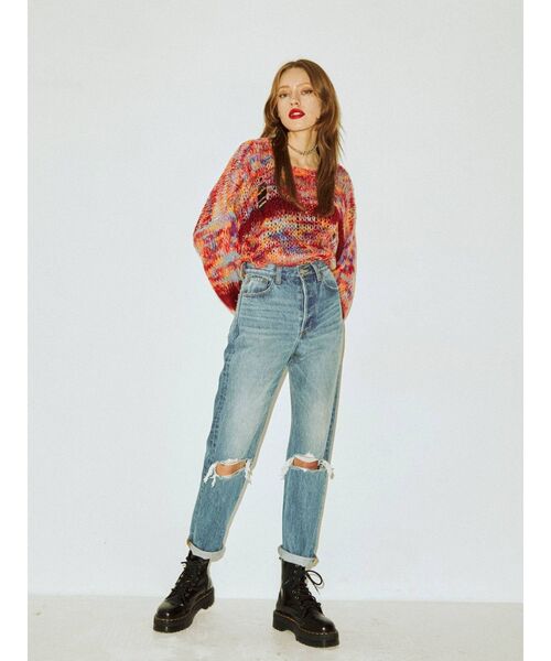 jouetie（ジュエティ）の「ミックスグランジルーズニット（ニット/セーター・レディース・レッド/グレー/ベージュ・MEDIUM）」の20枚目の写真