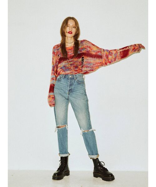 jouetie（ジュエティ）の「ミックスグランジルーズニット（ニット/セーター・レディース・レッド/グレー/ベージュ・MEDIUM）」の21枚目の写真