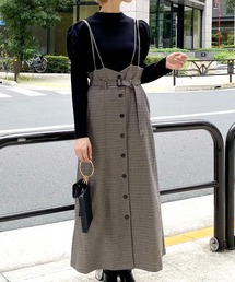 mysty woman | 【11/12めざましテレビ紹介】脚長効果のあるハイウエストシルエット　アソート前ボタンサス付きスカート 216808(スカート)