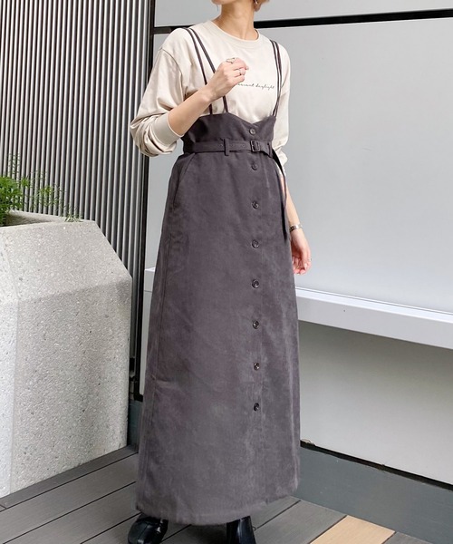 mysty woman（ミスティウーマン）の「【11/12めざましテレビ紹介】脚長効果のあるハイウエストシルエット　アソート前ボタンサス付きスカート 216808（スカート・レディース・アイボリー/イエロー系/レッド系/チャコールグレー/ブラウン系・FREE）」の3枚目の写真