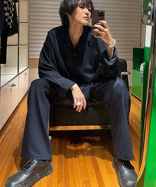 MASONPRINCE(メイソンプリンス)の「【MASONPRINCE】Oversized open collar striped shirt CS2085(シャツ/ブラウス・メンズ・ダークネイビー・S/L/M)」の8枚目の写真