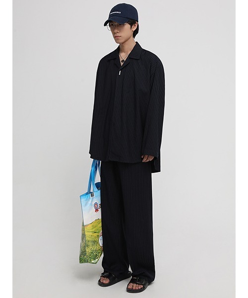 MASONPRINCE(メイソンプリンス)の「【MASONPRINCE】Oversized open collar striped shirt CS2085(シャツ/ブラウス・メンズ・ダークネイビー・S/L/M)」の5枚目の写真