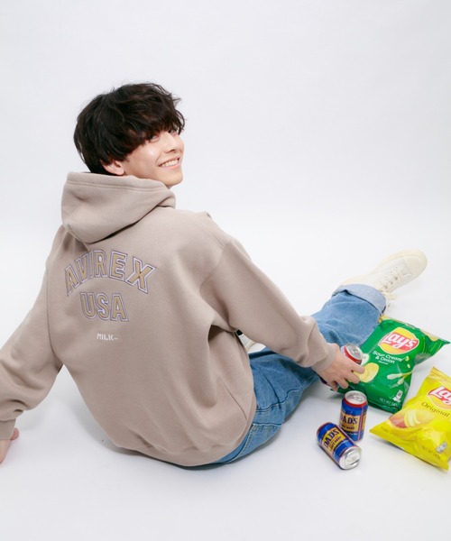 AVIREX MILKFED コラボ パーカー ベージュ ワッペン【美品】 MILKFED.（ミルクフェド）の「【AVIREX × MILKFED.】プルオーバー